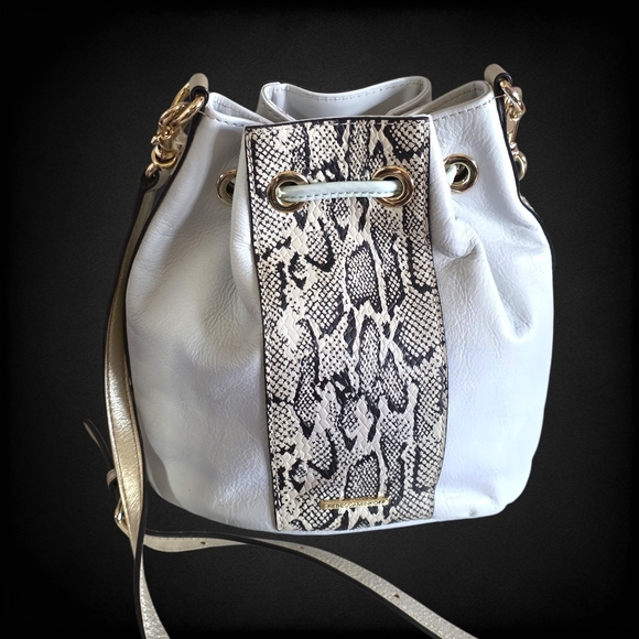 Rebecca Minkoff Mini Bucket Bag Snake Embossed Leather Crossbody Designer Drawst - Picture 6 of 15